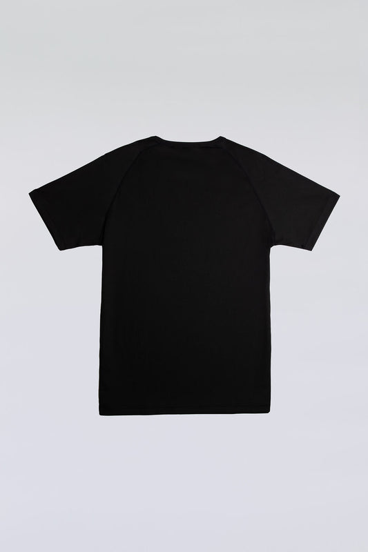 Side view of the black active tee with a modern athletic fit.