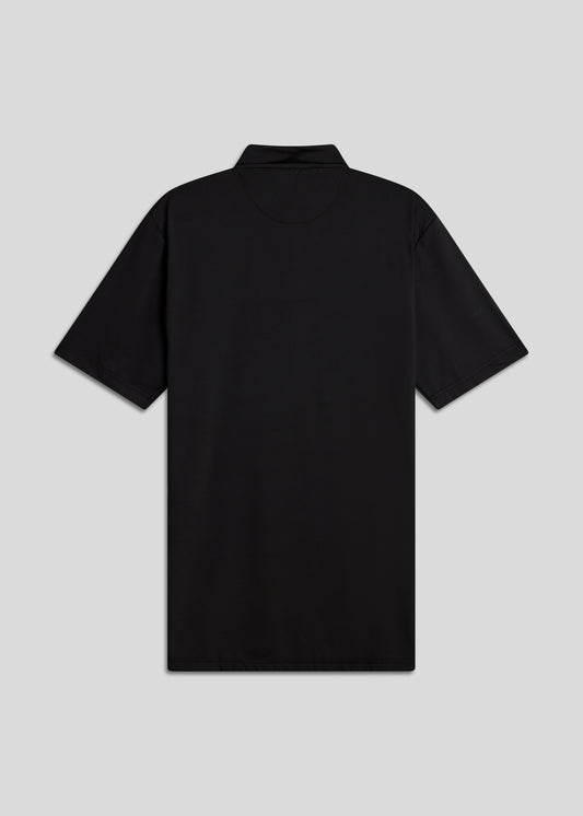 Black bladed collar polo shirt with a sleek modern fit for active lifestyles.