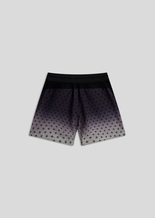 Black fade active shorts for men, hyper-breathable fabric, ideal for running and training.