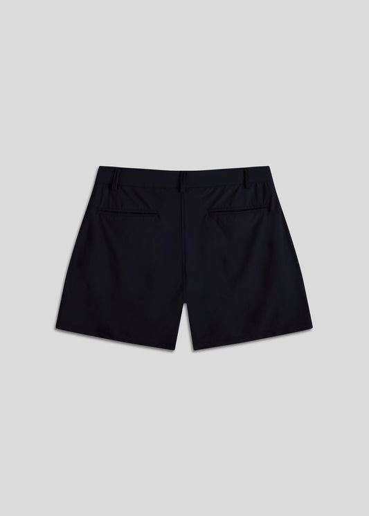 Black walk golf shorts featuring ultra-lightweight, flexible fabric for comfortable athletic wear.