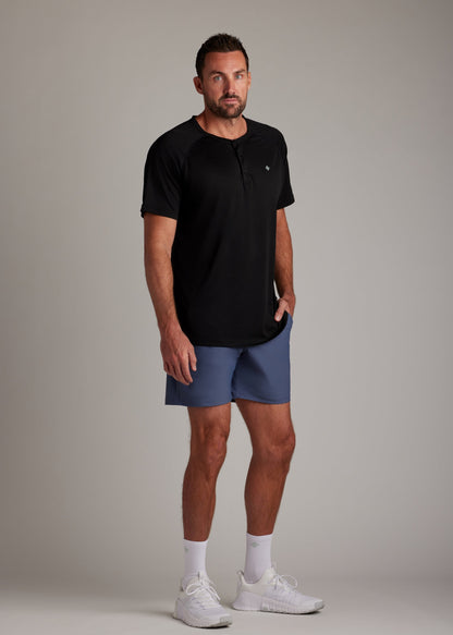 Black 3-button polo shirt crafted from breathable micro-mesh fabric for active sports.