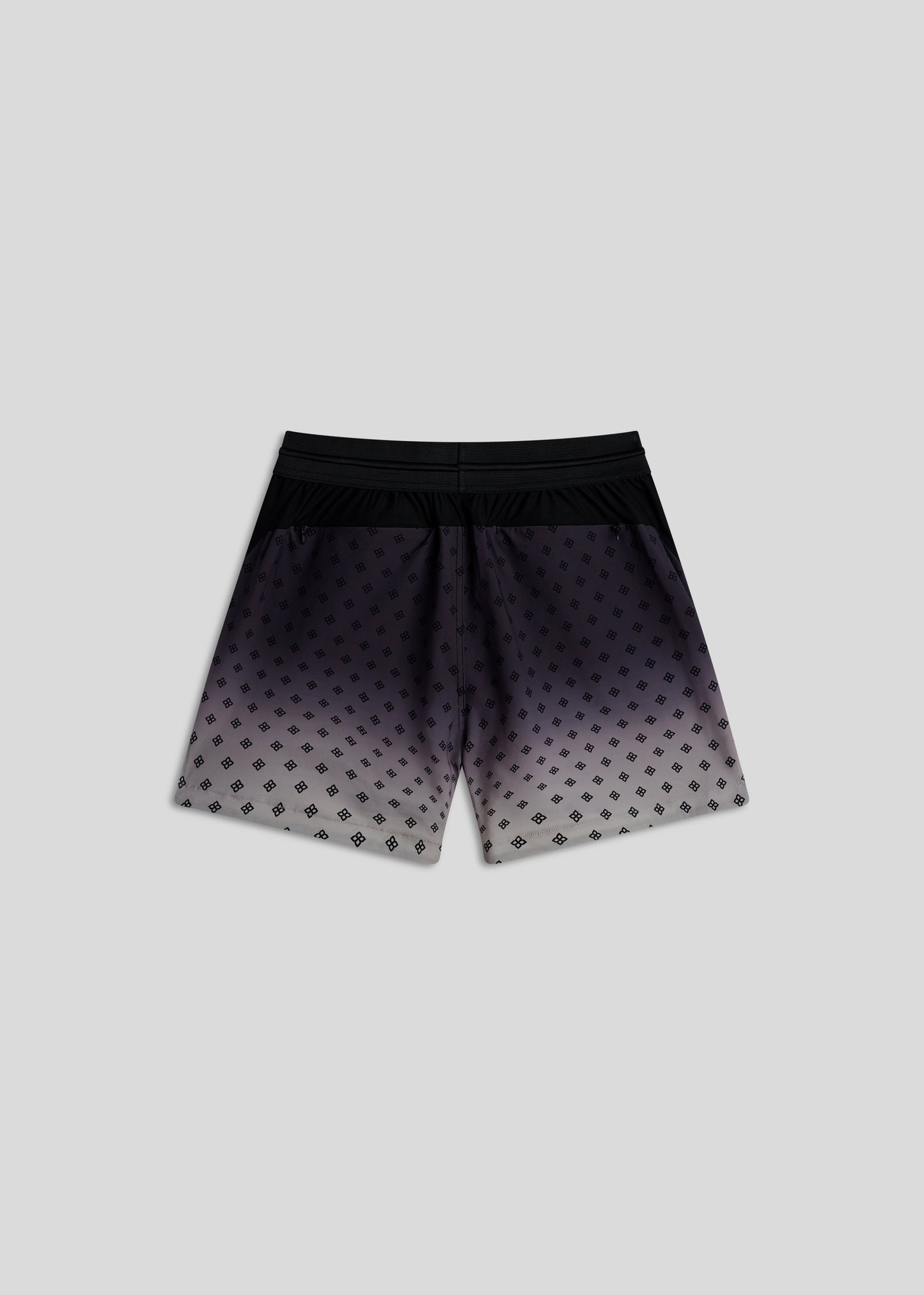 Black fade active shorts for men, hyper-breathable fabric, ideal for running and training.