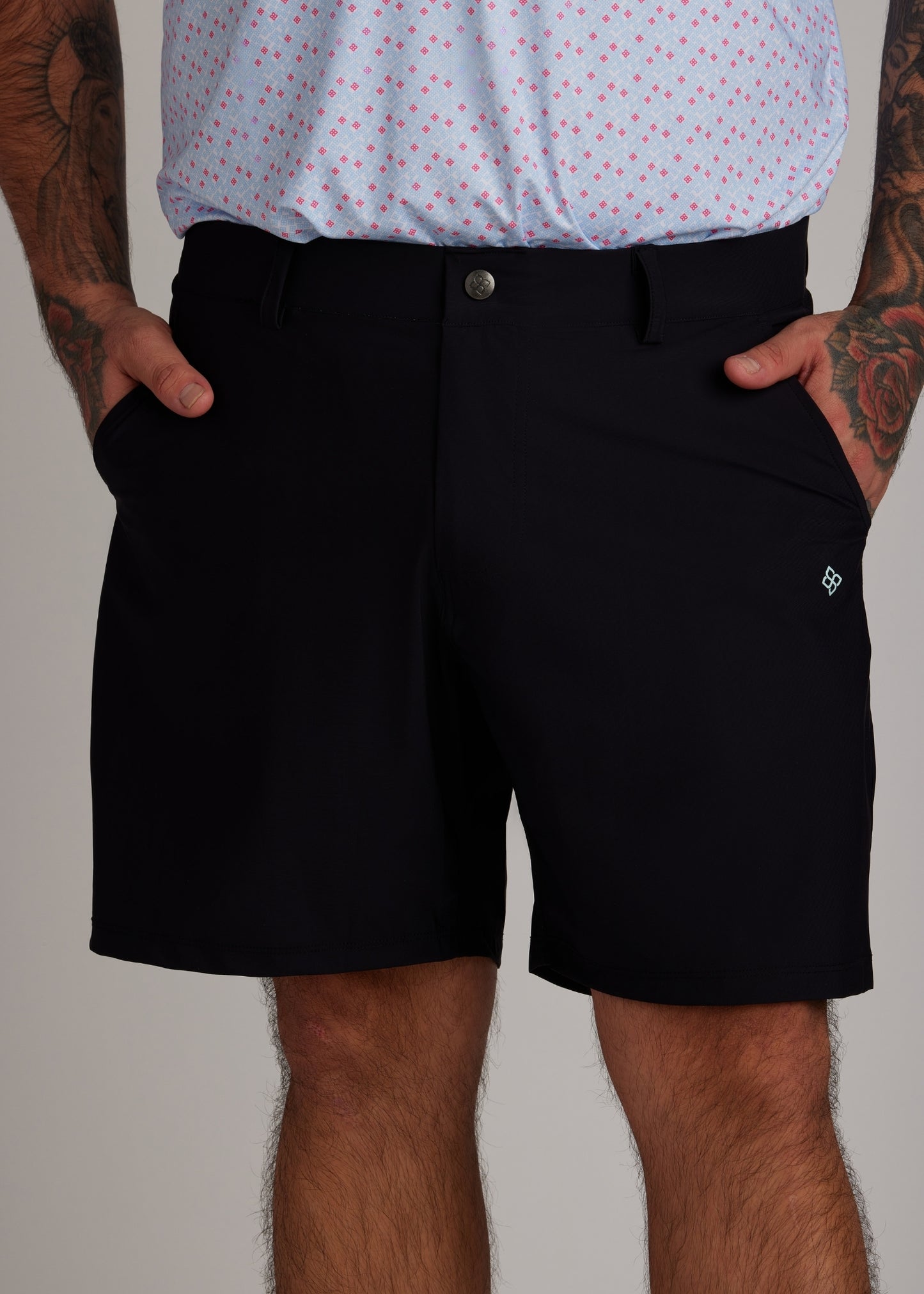 Black ultra-lightweight four-way stretch golf walk shorts designed for athletic movement.