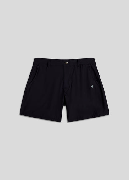 Black walk golf shorts made with ultra-lightweight, four-way stretch fabric for athletes.