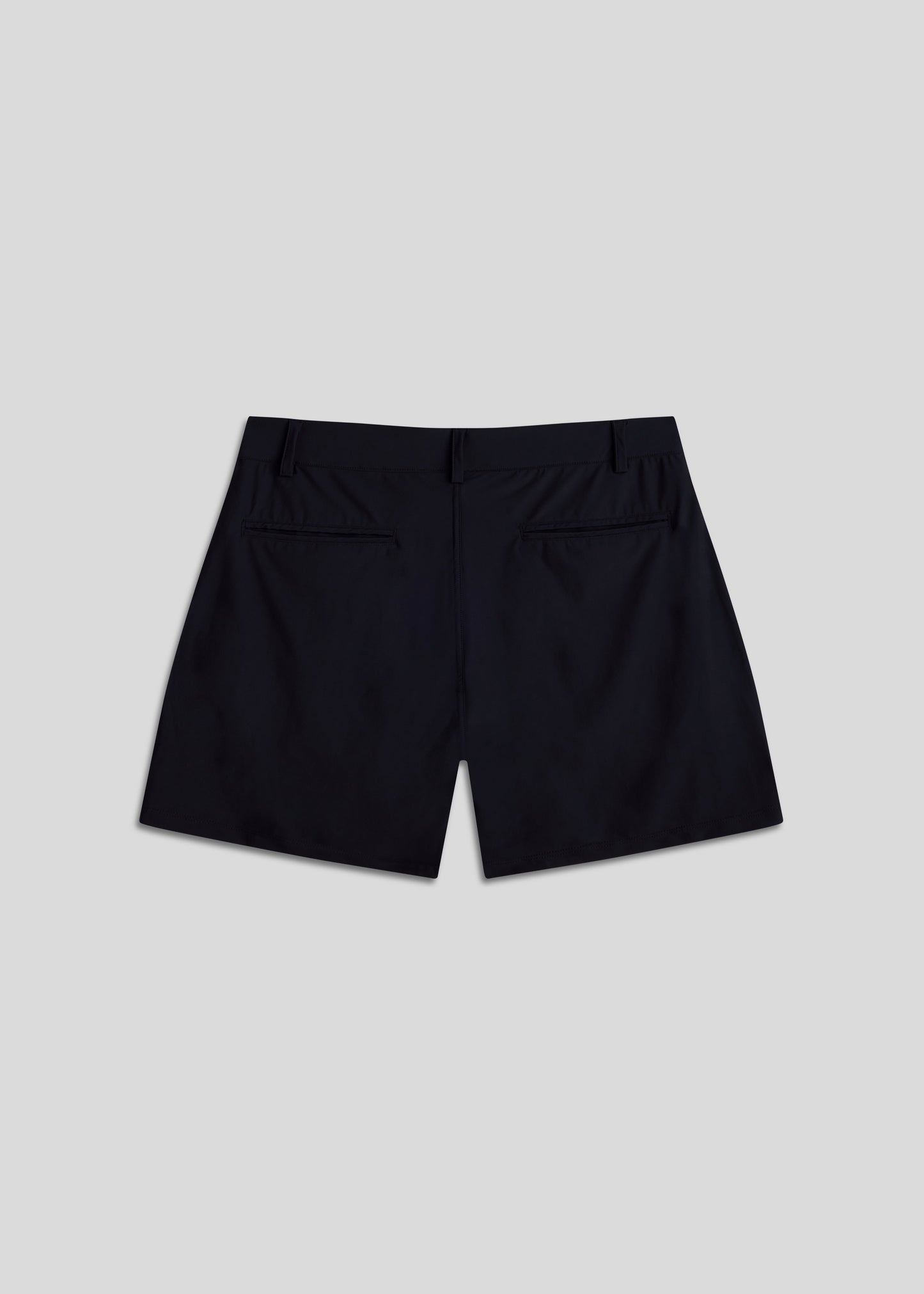 Black walk golf shorts featuring ultra-lightweight, flexible fabric for comfortable athletic wear.