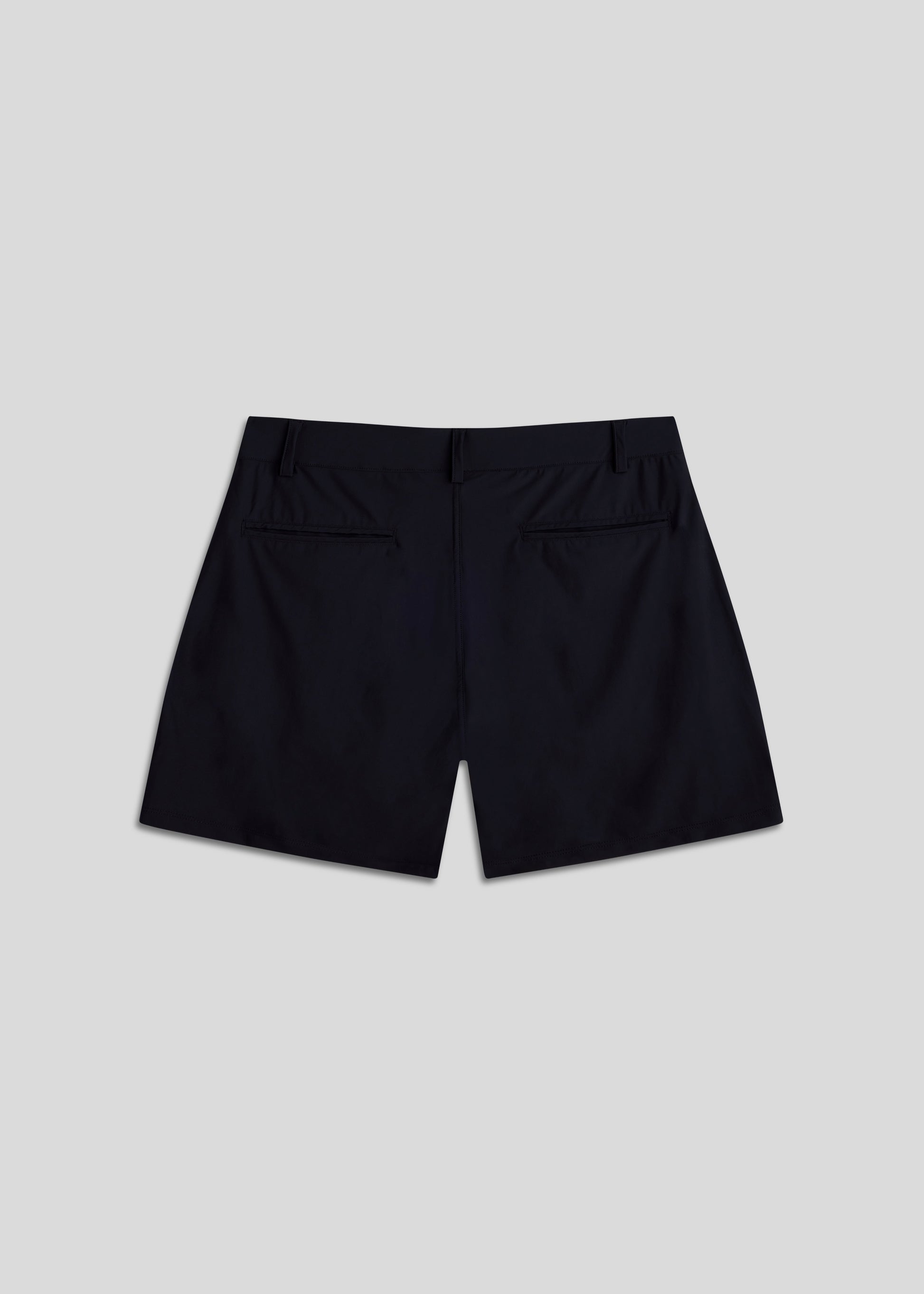 Black walk golf shorts featuring ultra-lightweight, flexible fabric for comfortable athletic wear.
