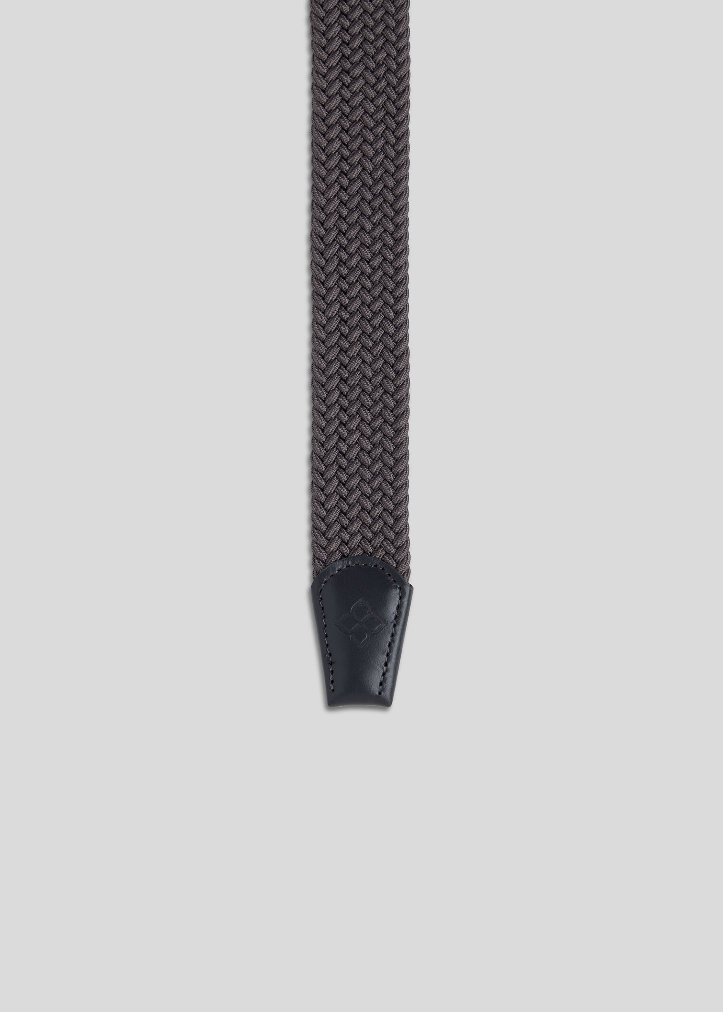 Second view of the charcoal knitted pin buckle belt, highlighting its flexible design.