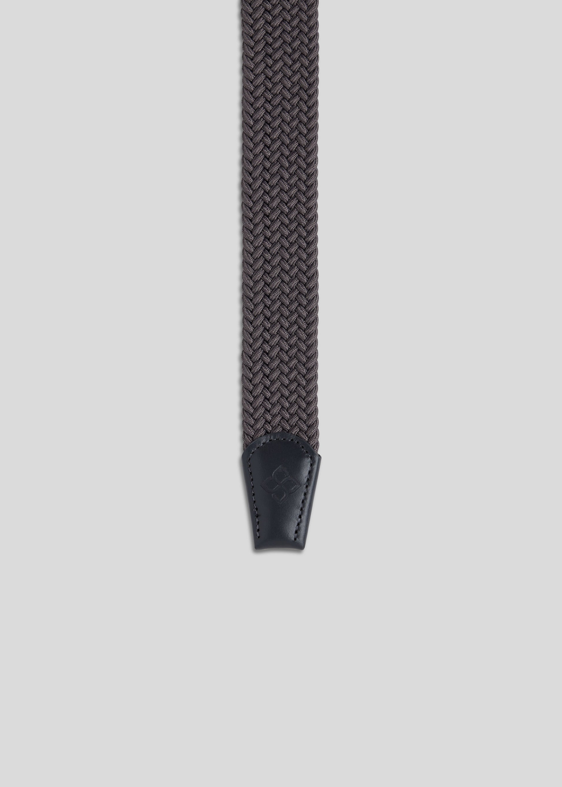 Second view of the charcoal knitted pin buckle belt, highlighting its flexible design.