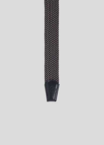 Second view of the charcoal knitted pin buckle belt, highlighting its flexible design.