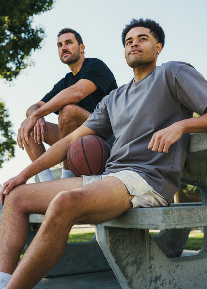 Charcoal oversized tee made from soft, breathable fabric for comfort and style.