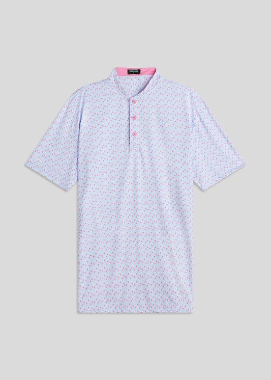 Cotton candy bladed collar polo, performance fabric for comfort and modern style.