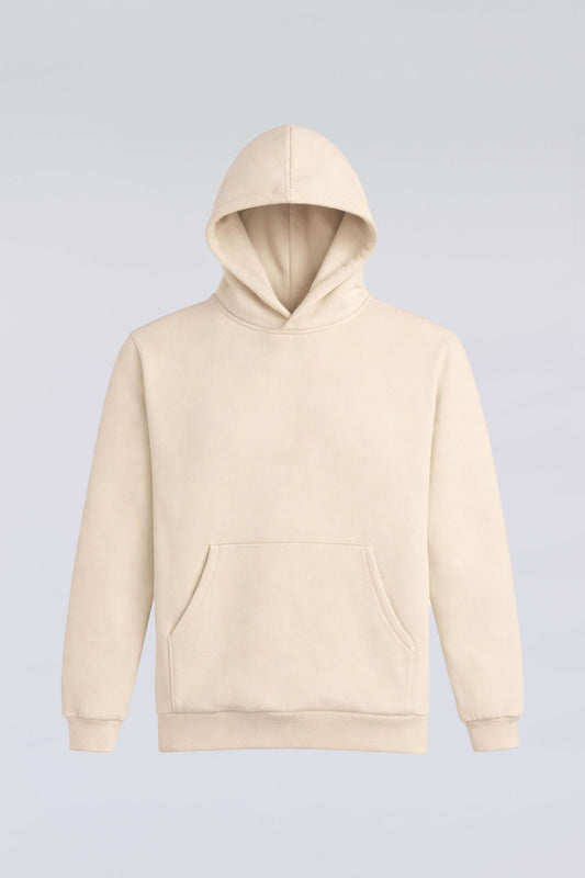 Cream Tomorrow Hoodie made from premium cotton blend, featuring an oversized, modern, comfortable fit.