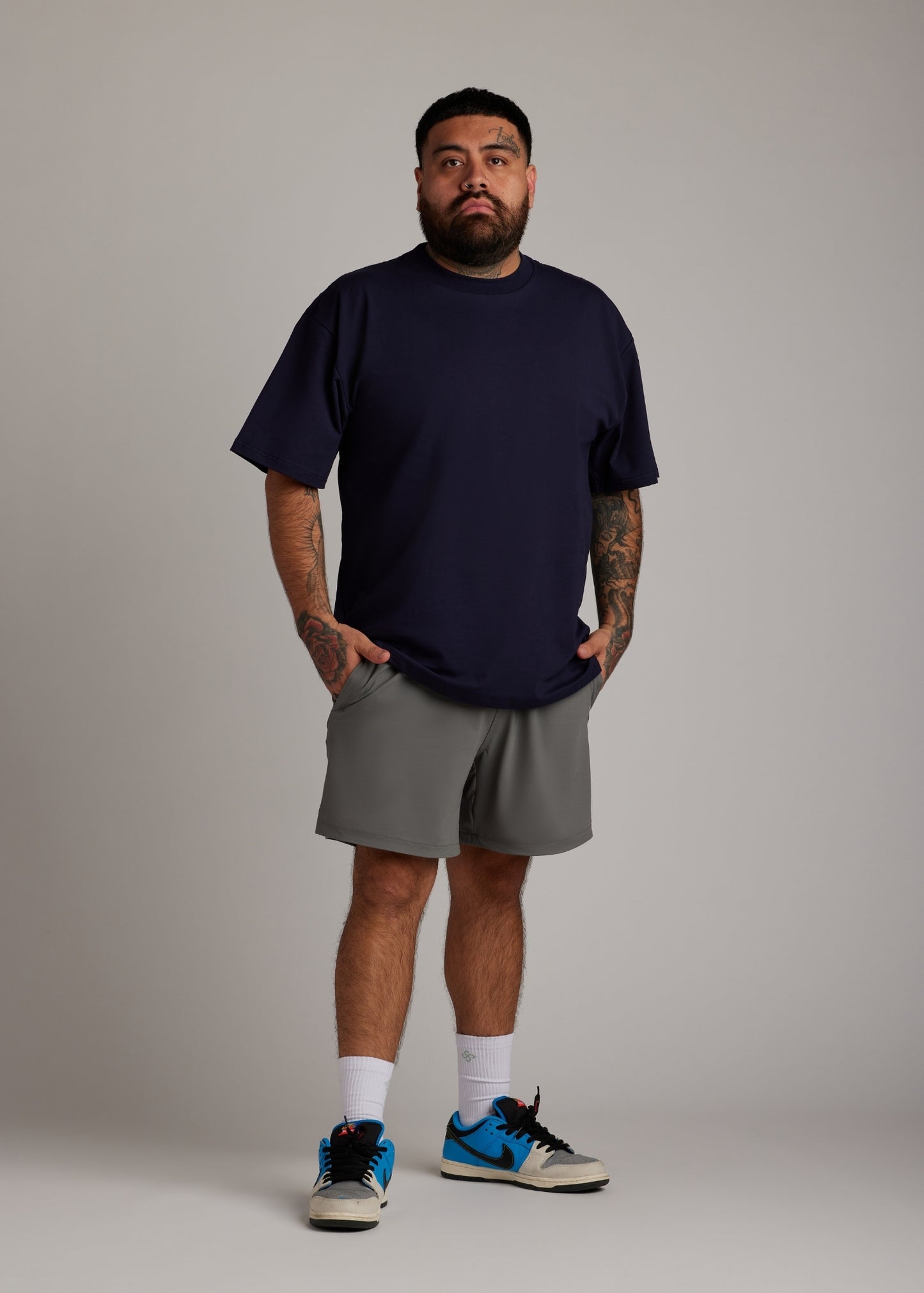 Gray hyper-breathable active shorts featuring a comfortable elasticated waistband and versatile fabric.