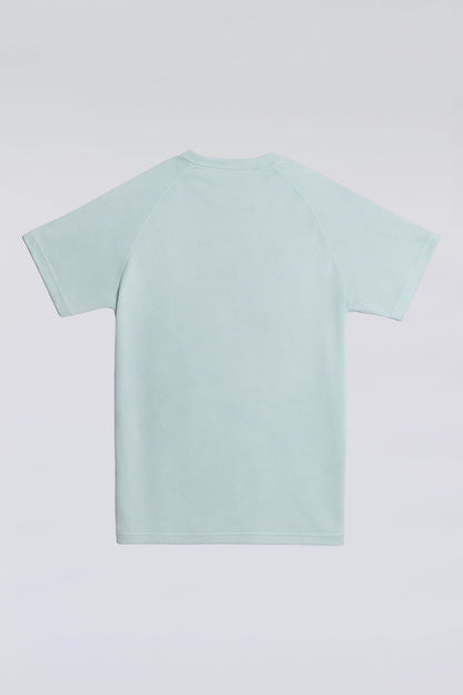 Green 3-button polo tee with modern sport collar, crafted from breathable micro-mesh.