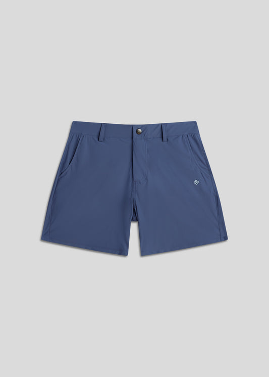 Indigo golf walk shorts made from ultra-lightweight, four-way stretch fabric.