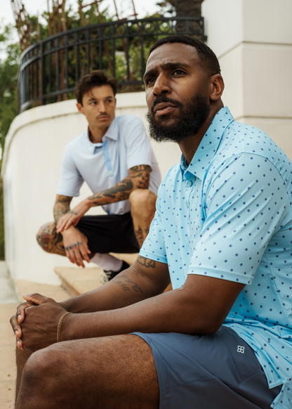 Jaspe teal classic fit polo shirt, engineered with premium stretchy fabric for active wear.