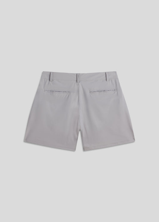 Light grey golf walk shorts designed for athletes with ultra-lightweight four-way stretch fabric.