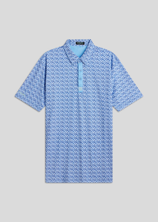 Matrix blue classic fit polo shirt crafted from stretchy fabric for maximum movement.
