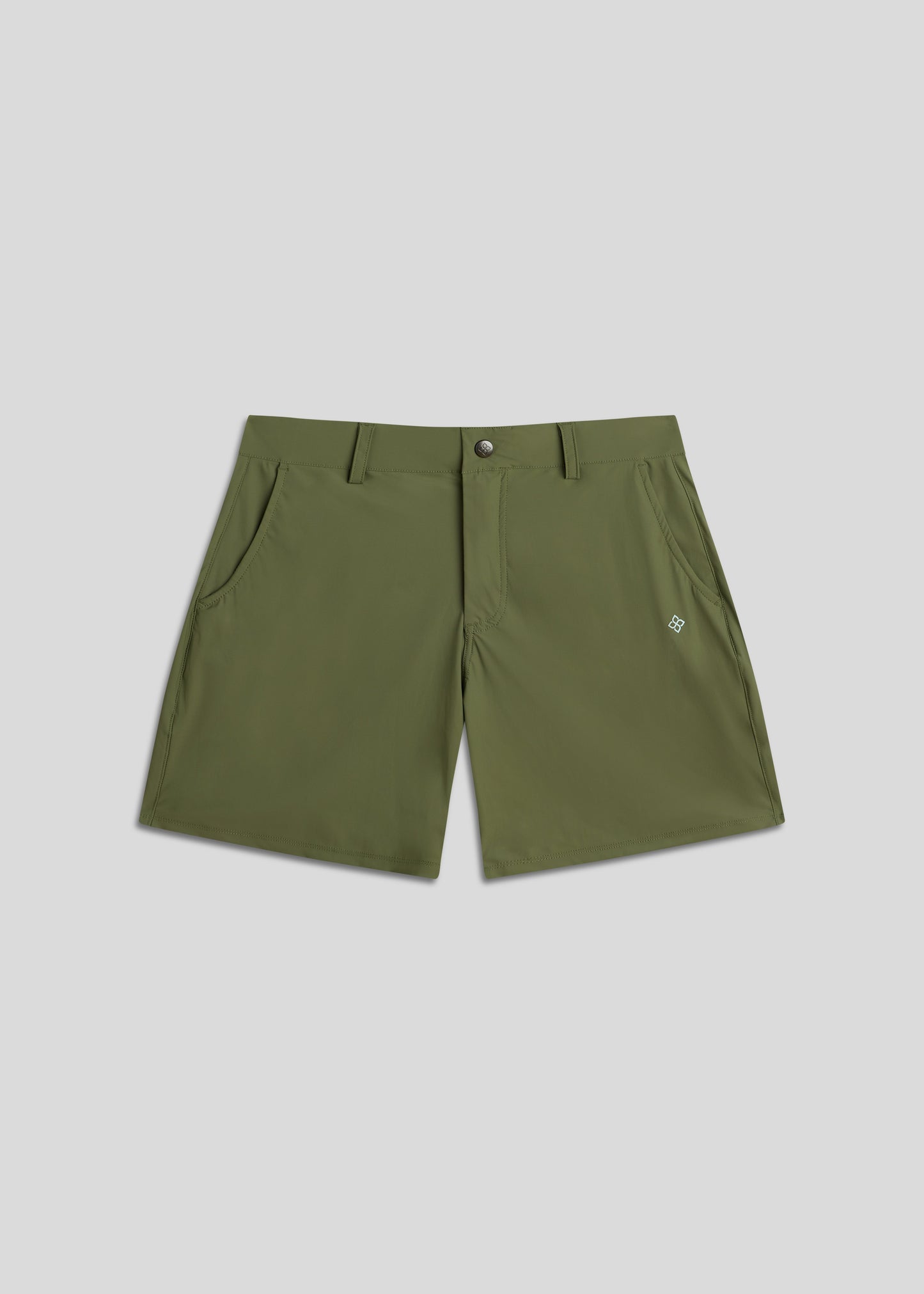 Olive walk shorts for modern athletes, featuring ultra-lightweight, four-way stretch fabric.