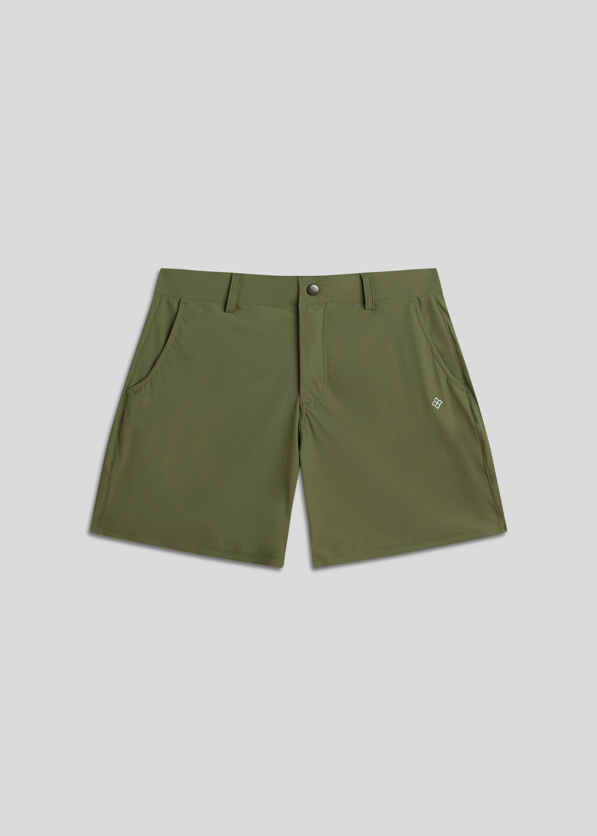 Olive walk shorts for modern athletes, featuring ultra-lightweight, four-way stretch fabric.