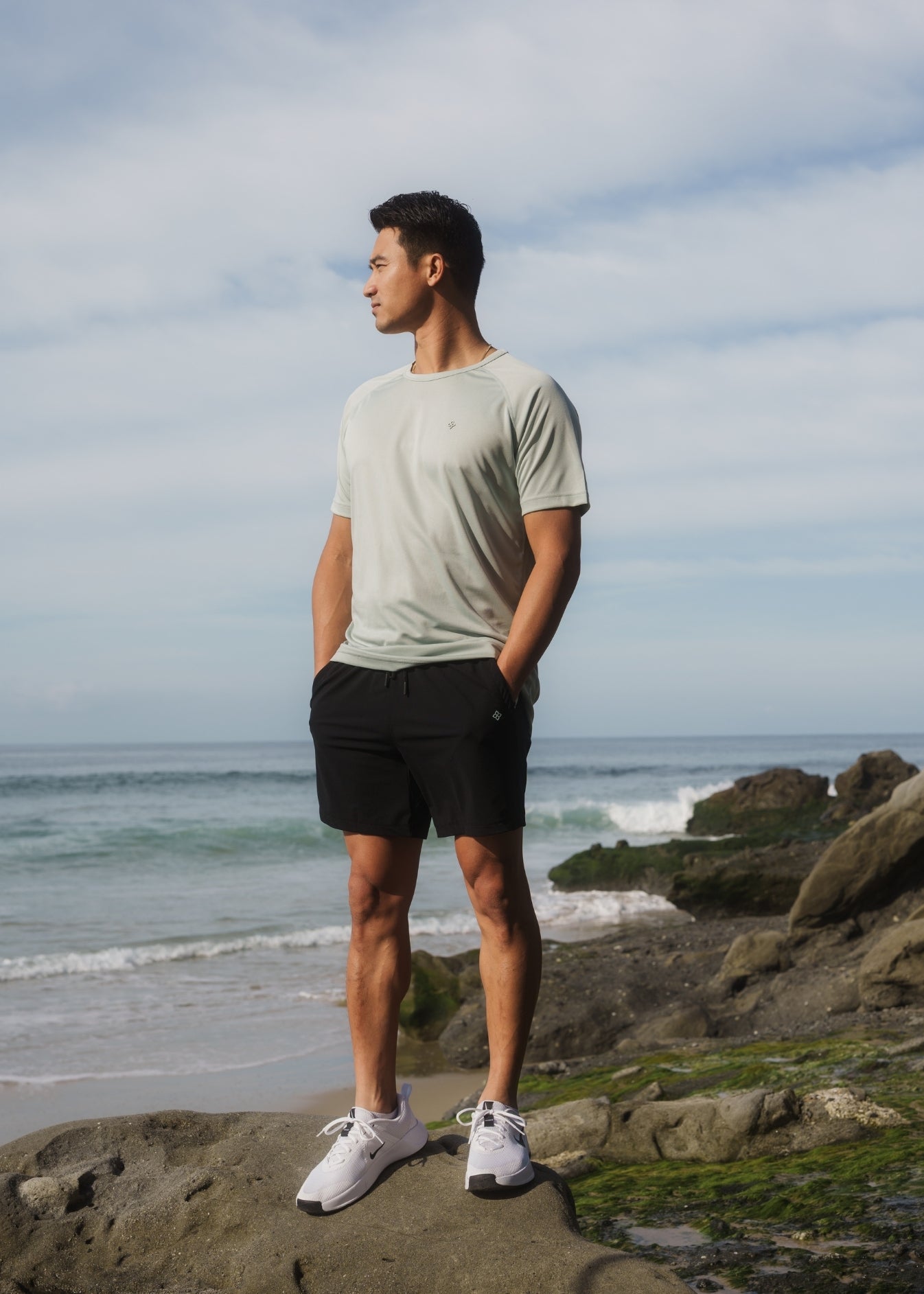 Seafoam green active tee made from ultra-light, breathable stretch fabric for athletic fit.