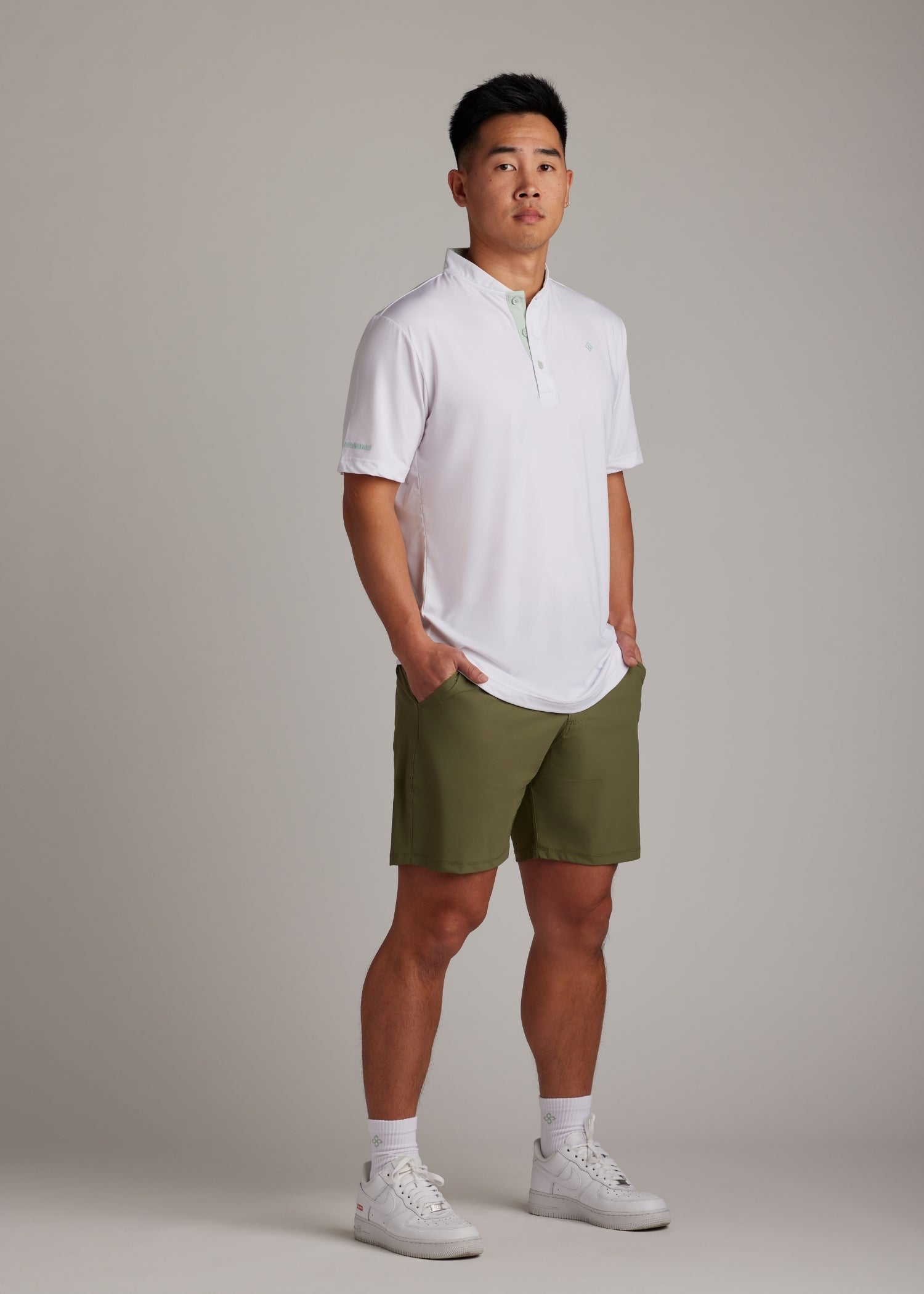 White bladed collar polo shirt, crafted for style, performance, and comfort.
