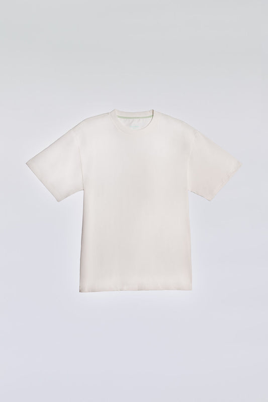 White oversized tee made from soft, breathable fabric for everyday comfort.